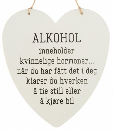 Skilt hjerte stort Alkohol inneholder...