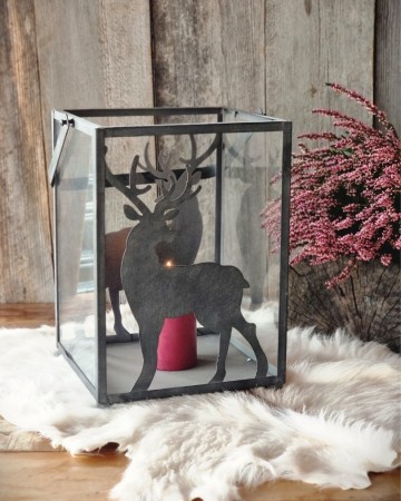 Lykt med hjort grå/sort XL