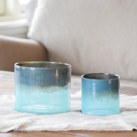 Sett med lysholder/vase turkis