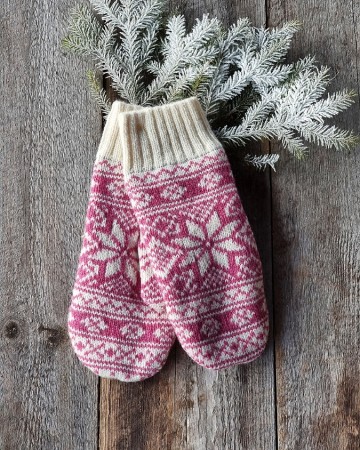Nordlys Mønstret ull votter til dame natur og rosa