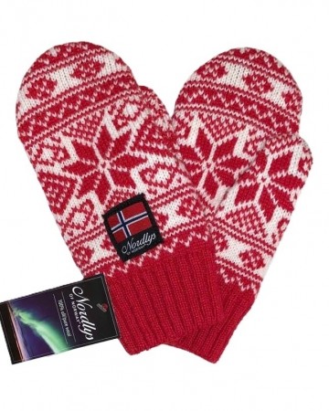 Nordlys Mønstret ull votter til dame rød natur