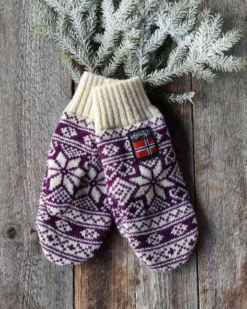 Nordlys Mønstret ull votter til dame natur og lilla