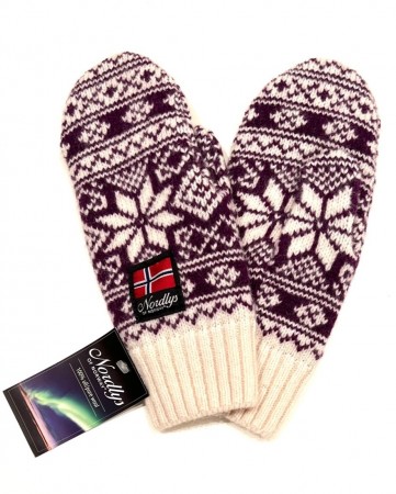 Nordlys Mønstret ull votter til dame natur og lilla